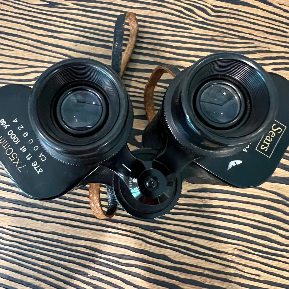 Sears 7x50mm Binoculars Model 6204 Coated Optics Black Vintage with Strap